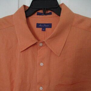Alan Flusser Mens S/S Orange Linen Resort Wear Casual Shirt - Size XXL
